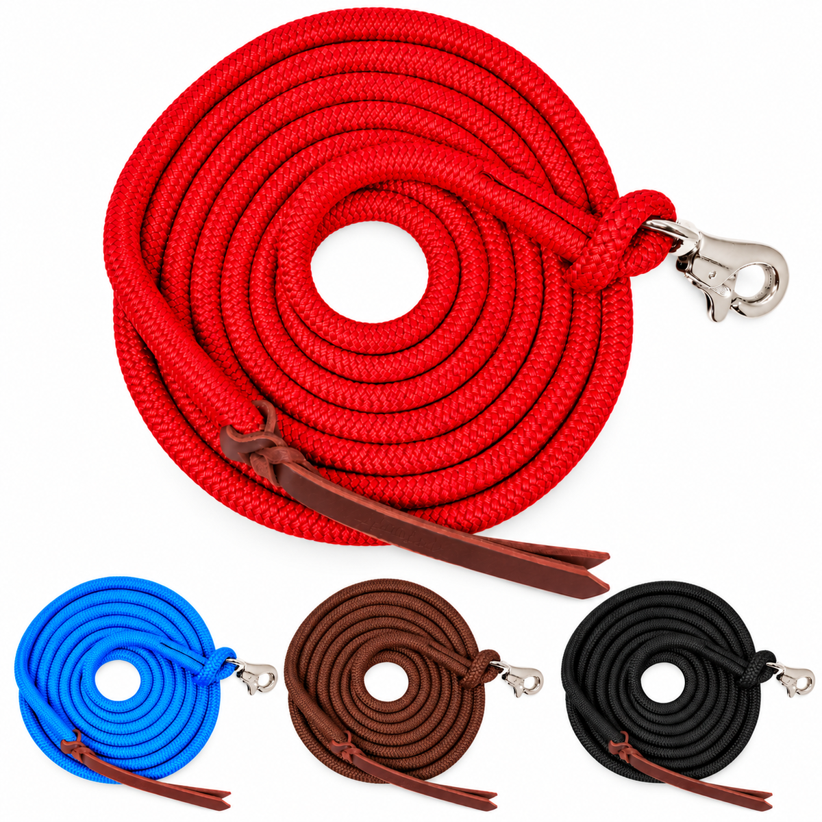 Tahoe Tack Heavy Duty Double Braided Horse Lead Ropes – Set of 2, 10 Ft with Removable Trigger Snaps & Leather Poppers – 1-Year Warranty