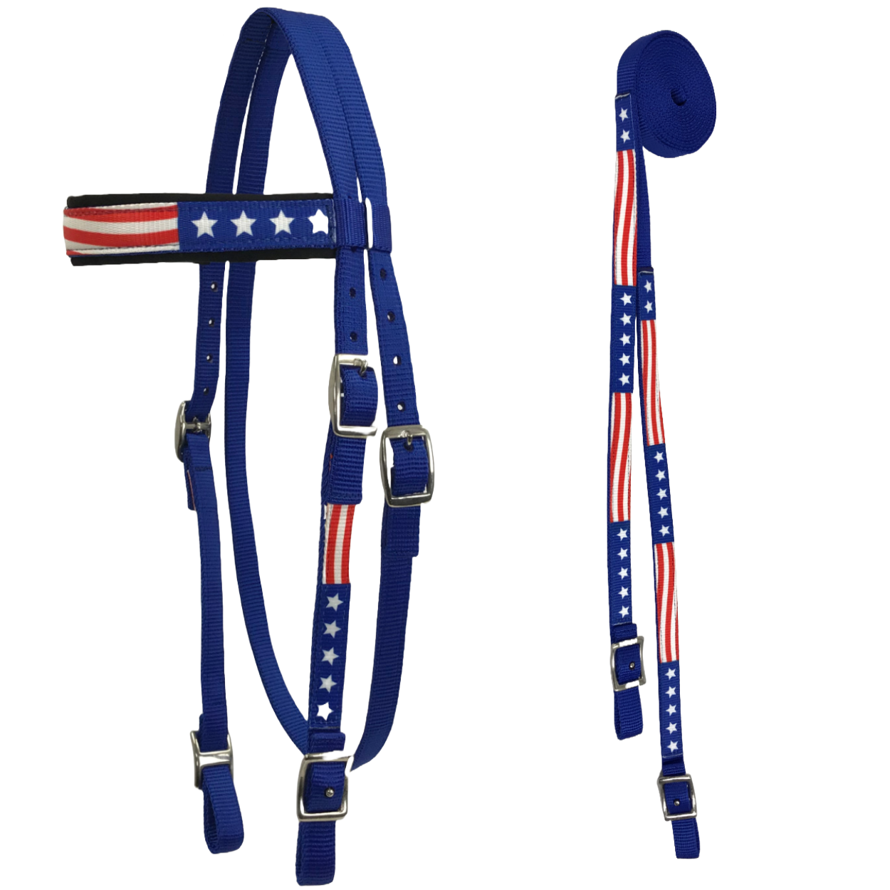 Tahoe American Flag Double Layered Nylon Patriotic Padded Headstall and Reins
