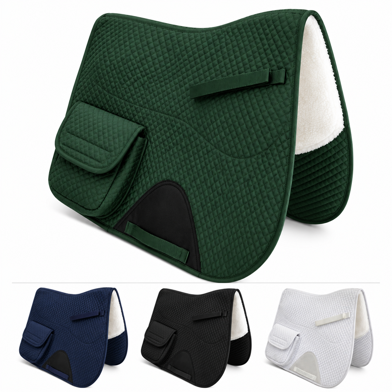 Derby Originals All Purpose English Saddle Pad with Pockets Half Fleece lined for Shock Absorbing Wither Relief Design for comfort and Trail Riding.