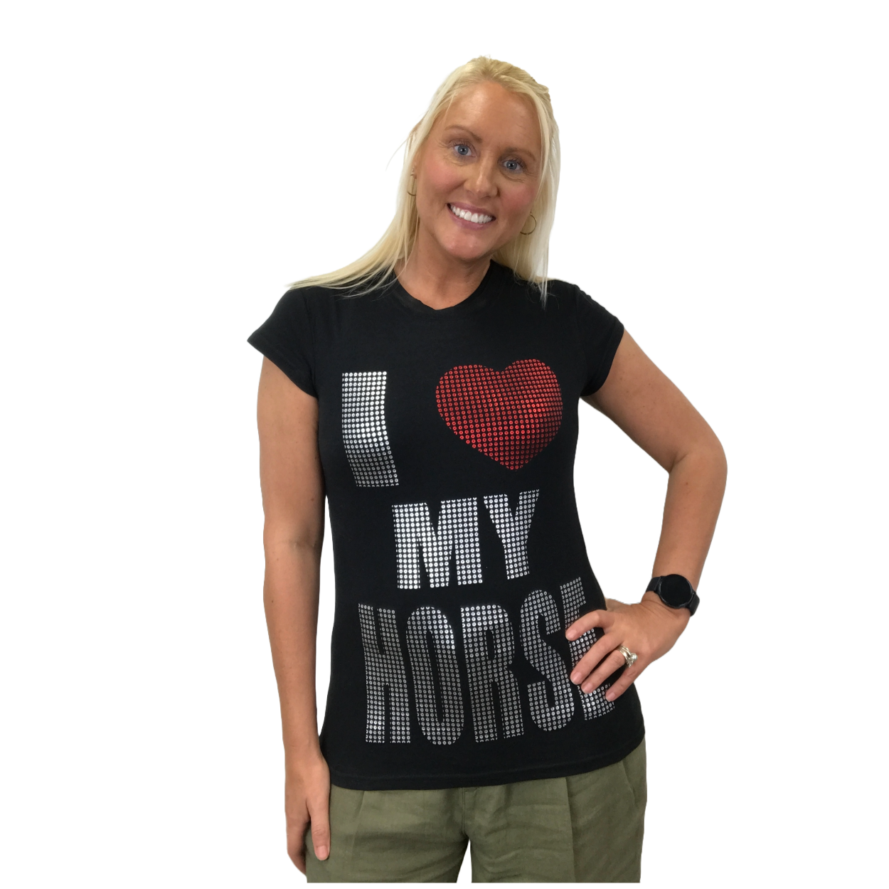 Buy Large Ladies Metallic Black Fitted T Shirts