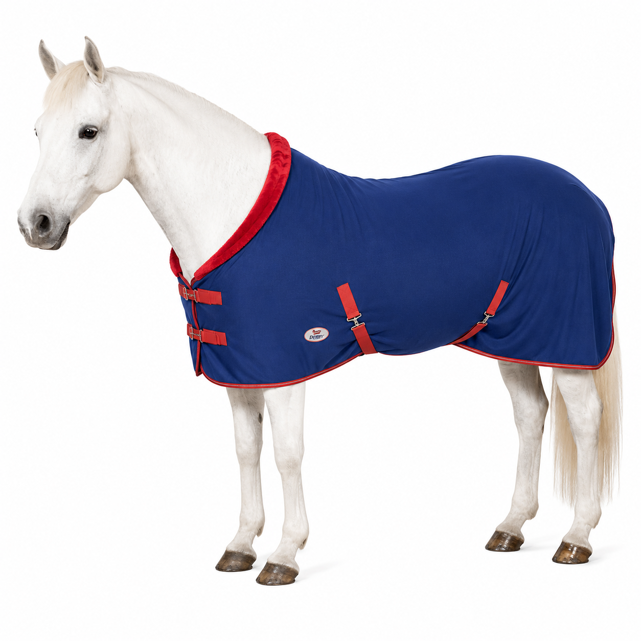 Derby Originals Polar Fleece Horse Cooler Blanket - Moisture Wicking All Season Stable Sheet & Blanket Liner with Plush Fleece Collar, Double Front Buckles & Crossed Surcingles