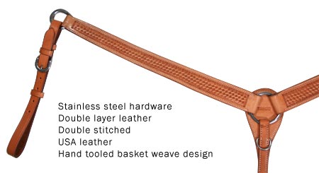 USA Leather Hand Tooled Basket Weave Western Breast Collar