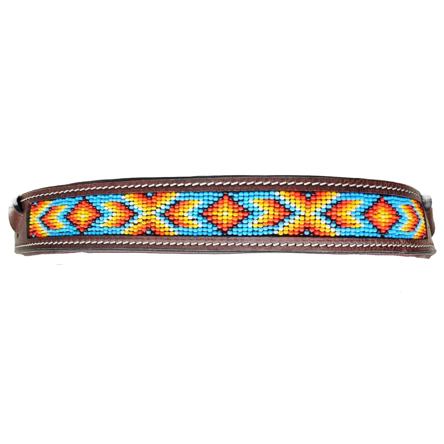 Tahoe Bitless Leather Horse Bridle - Turquoise Navajo Beaded Browband & Noseband with Split Reins, 1-Year Warranty