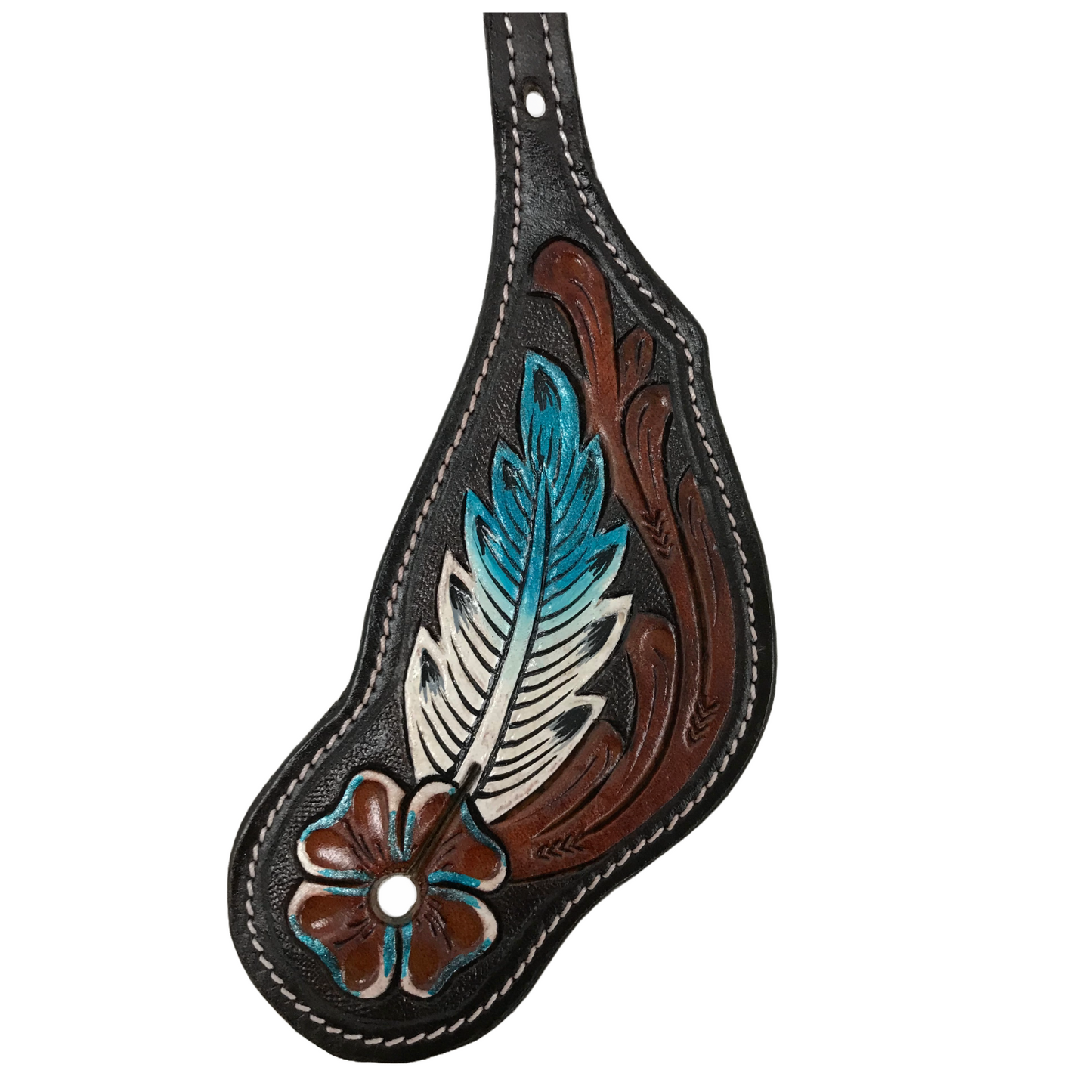 Tahoe Hand Tooled Leather Western Spur Straps with with Feather and Flower Design Unisex Pair
