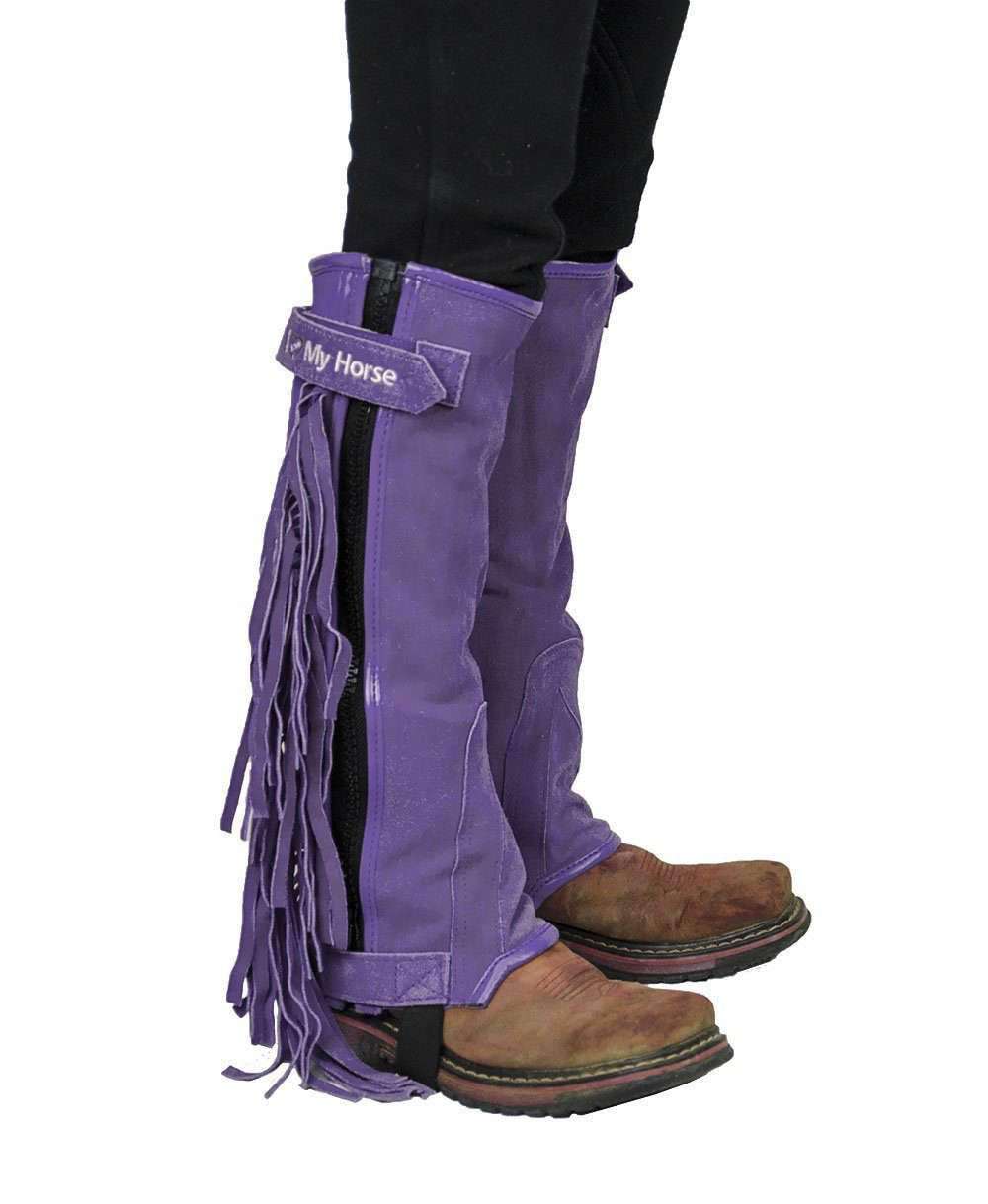 Tahoe Tack Kids Suede Leather Multi Purpose "I Love My Horse" Western Chaps with Fringes - Tack Wholesale