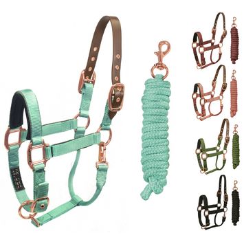Derby Originals Desert Rose Collection Rose Gold Reflective Safety Flex-Webb Horse Halters with Matching Lead Ropes