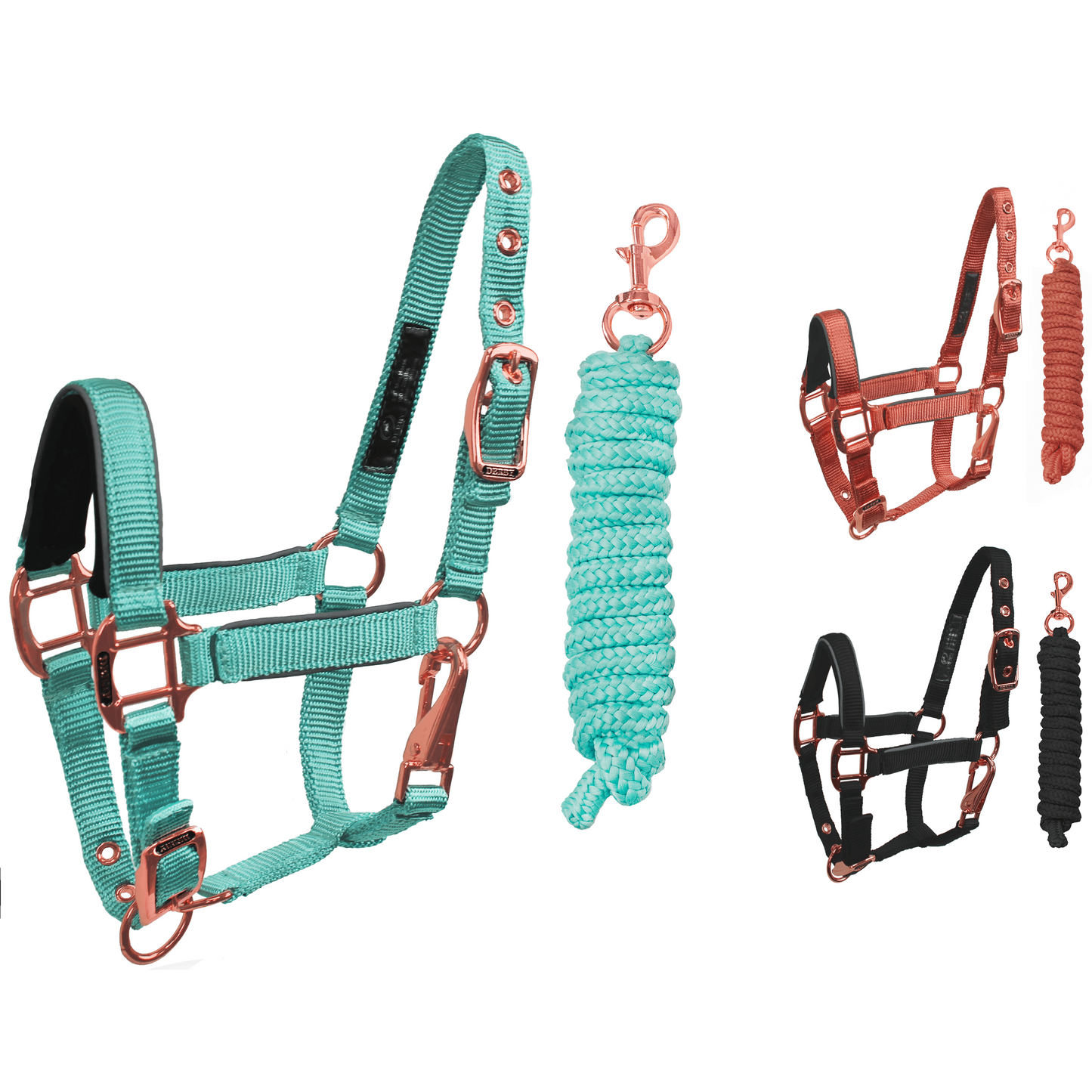 Reflective Safety Stable Horse Halters with Matching Lead Ropes Gold
