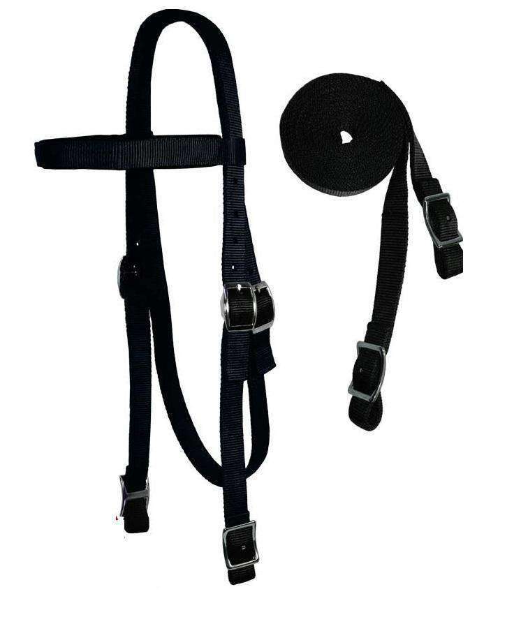 Tahoe Tack Draft Horse Browband Headstall with 85" Matching Split Reins – Double Layer Nylon, Padded for Comfort – Draft Size, Durable Trail Riding Tack