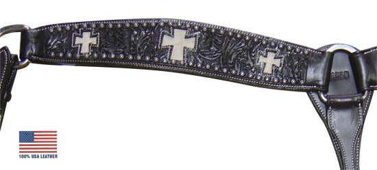 Floral Tooled Triple Cross Inlaid Breast Collar