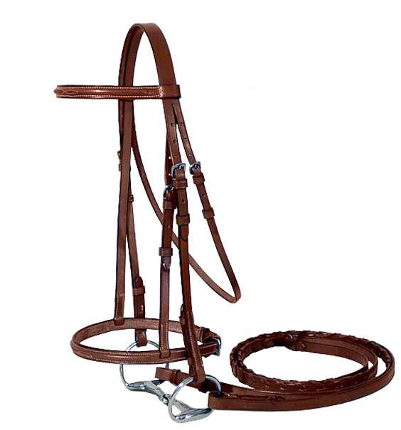 Raised Fancy Stitch Leather English Schooling Bridle with Laced Reins Brown
