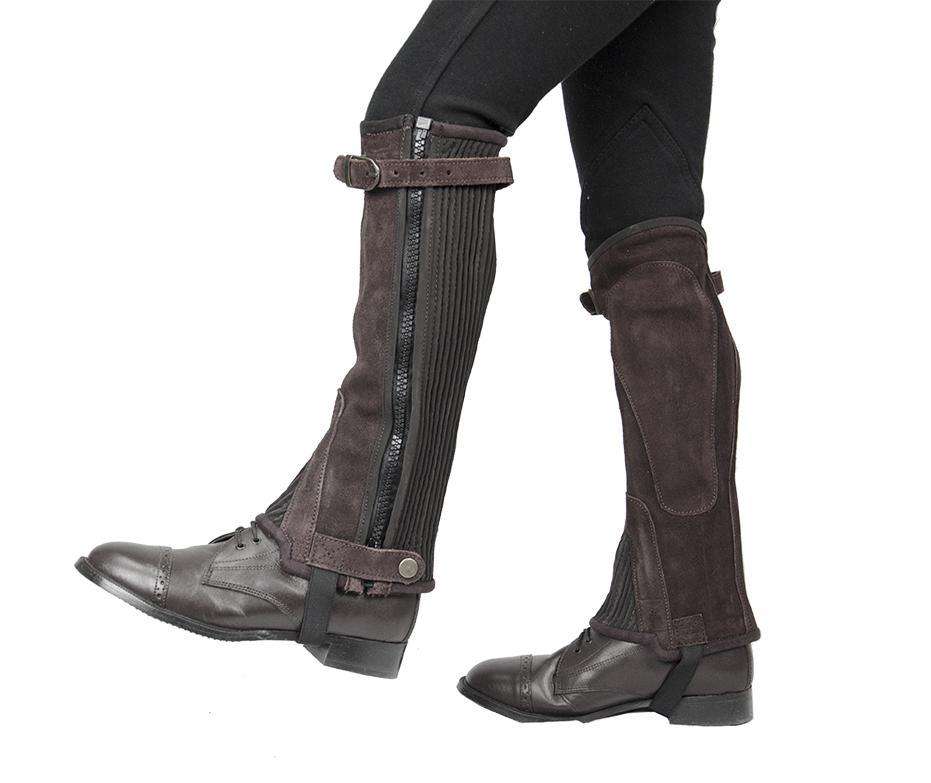 Derby Originals Adult and Childrens Suede Leather Half Chaps with Full Length Zippers & Elastic for Horseback Riding or Motorcycle Use - Tack Wholesale