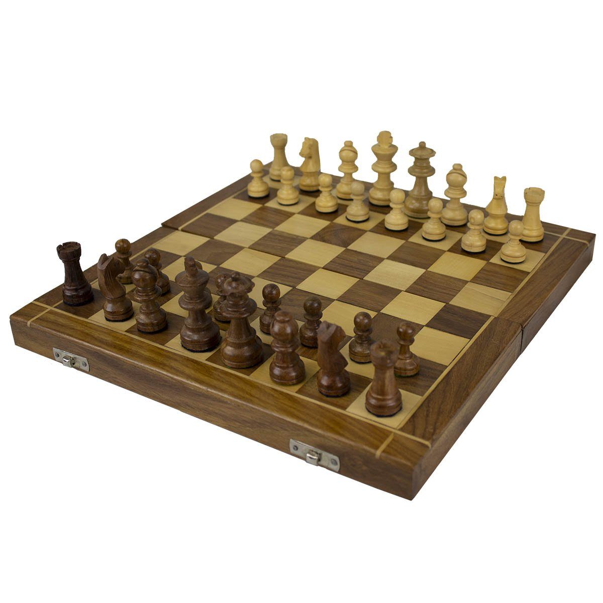 Small 12" Travel Organic Wood Inlay Chess Set