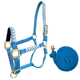 Derby Originals Patterned Nylon Padded Adjustable Horse Halters with Matching 10’ Soft Grip Lead Rope - 6 Month Warranty
