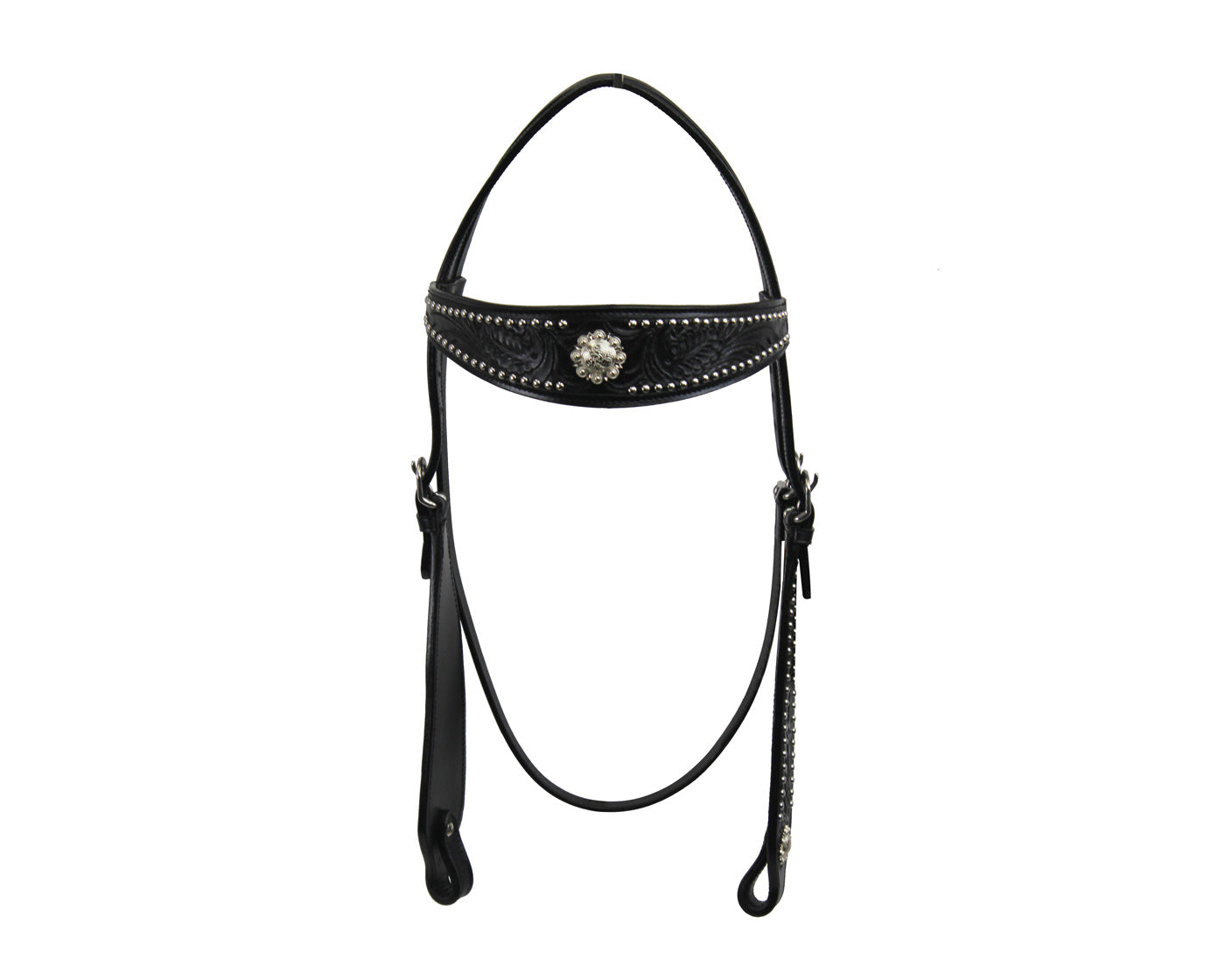 Tahoe Tack Black Show Studded Midnight Western Browband Headstall with Matching Reins Black