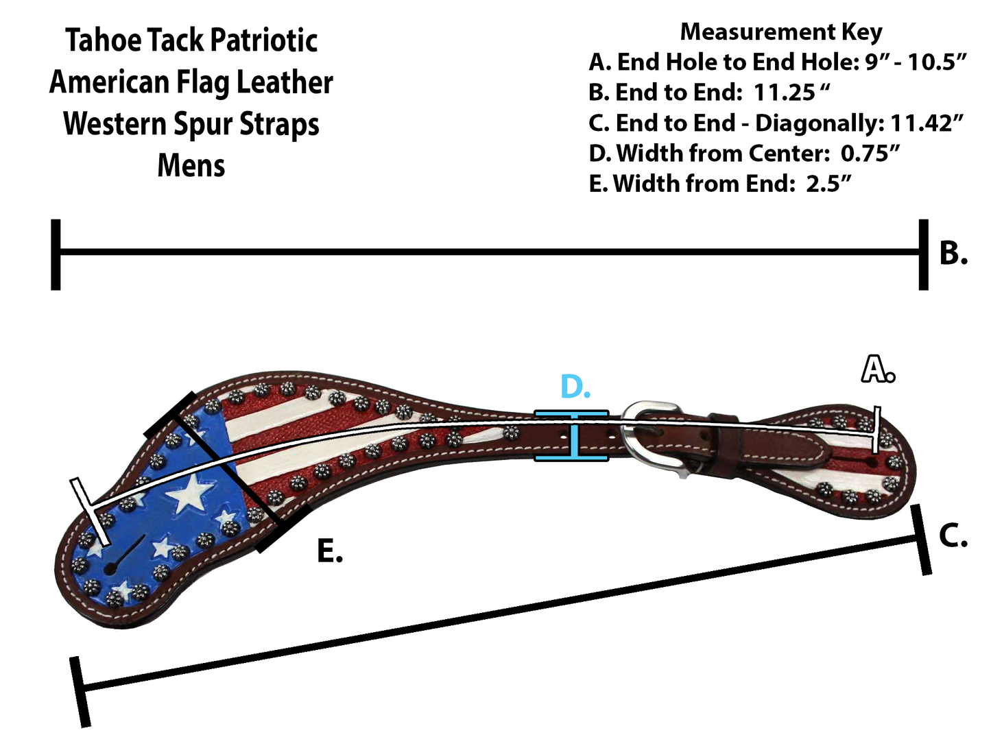 Tahoe Tack Patriotic American Flag Leather Western Spur Straps Graphics