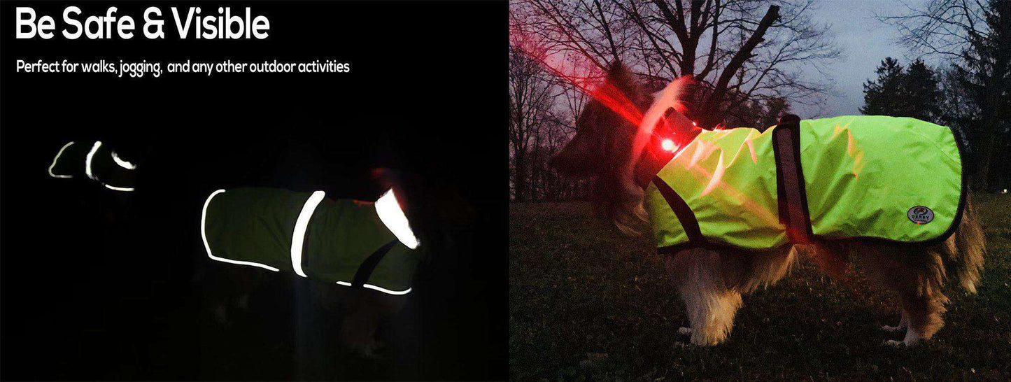 Derby Originals Light Up LED Waterproof Safety Yellow Dog Jacket with Reflective Trim and Harness Opening