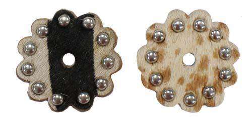 Cow Hair on Leather Rosettes with Spots 1.5 inch Lot of 6 - Tack Wholesale
