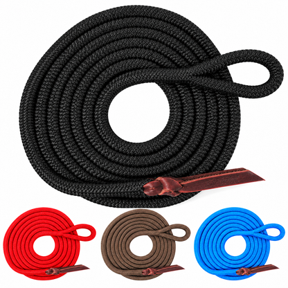 Tahoe Tack Heavy Duty 10 Ft Double Braided Horse Lead Rope – Soft Grip with 4" Loop & Leather Popper – 1-Year Warranty