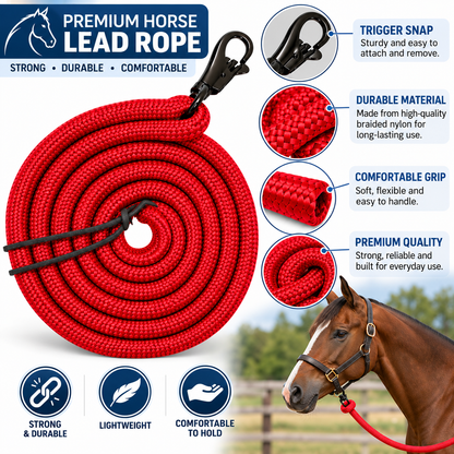 Tahoe Tack Heavy Duty Horse Training Lead Ropes – Set of 2, 10 Ft with Removable Trigger Snaps & Leather Poppers – 1-Year Warranty
