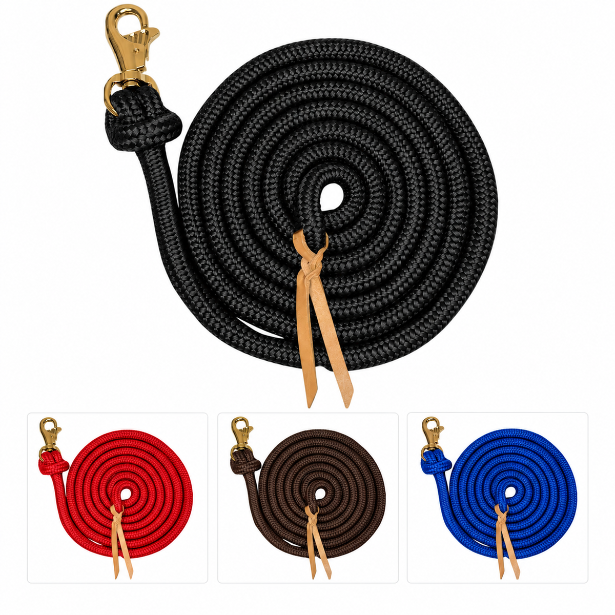 Tahoe Tack Heavy Duty 15 Ft Horse Training Lead Ropes – Set of 2 with Replaceable Trigger Snaps & Leather Poppers – 1-Year Warranty