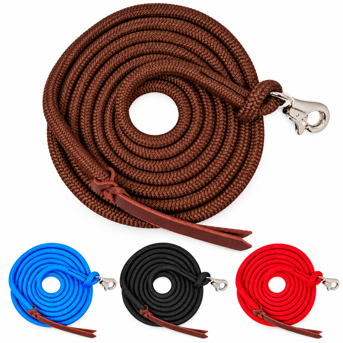 Tahoe Tack Heavy Duty Double Braided Horse Lead Ropes – Set of 2, 10 Ft with Removable Trigger Snaps & Leather Poppers – 1-Year Warranty