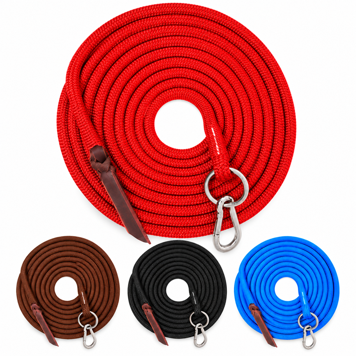 Tahoe Tack Heavy Duty 22 Ft Horse Lunge Line – Double Braided Yacht Rope with Stainless Steel O-Ring, Carabiner & Leather Popper – 1-Year Warranty