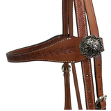 Tahoe Tack Barbwire Leather Western Hand Tooled Browband Headstall with Matching Split Reins