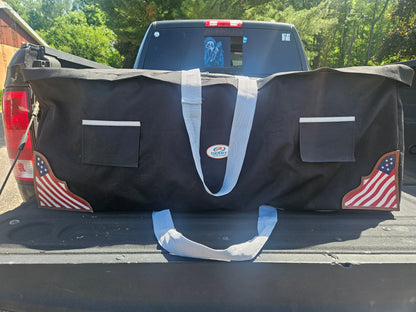 Paris Tack Large Hay Bale Bag – 44"x16"x20" Waterproof 1200D Nylon with Patented Ventilation Windows, Hand-Tooled Leather Patriotic Corners, Fits 2-String Bales, Ideal for Shows & Daily Use