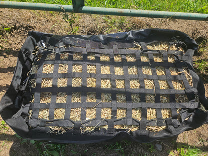 Paris Tack Large Hay Bale Bag – 44"x16"x20" Waterproof 1200D Nylon with Patented Ventilation Windows, Hand-Tooled Leather Patriotic Corners, Fits 2-String Bales, Ideal for Shows & Daily Use