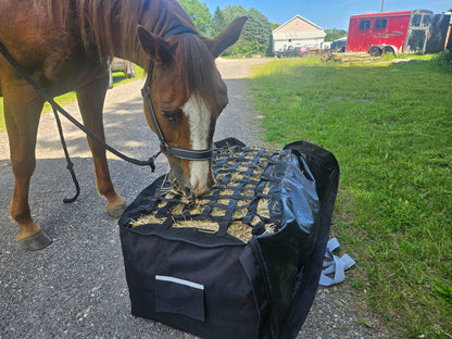 Paris Tack Large Hay Bale Bag – 44"x16"x20" Waterproof 1200D Nylon with Patented Ventilation Windows, Hand-Tooled Leather Patriotic Corners, Fits 2-String Bales, Ideal for Shows & Daily Use