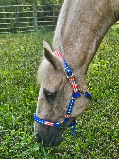 Derby Originals Patriotic Stars and Stripes Nylon Horse Halters with Matching 10’ Cotton Lead 6 month Warranty
