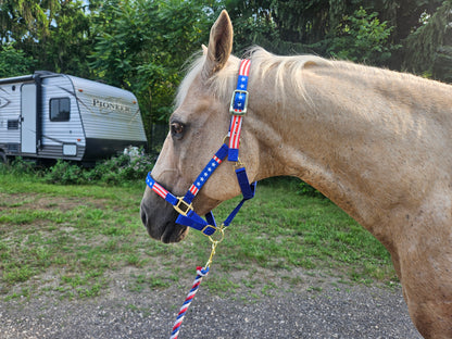 Derby Originals Patriotic Stars and Stripes Nylon Horse Halters with Matching 10’ Cotton Lead 6 month Warranty