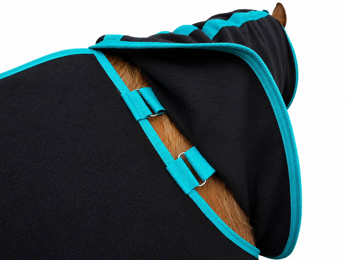 Derby Originals Heavy Duty Horse Fleece Cooler with Removable Neck Cover, 300G Fleece, Cross Surcingles, Moisture-Wicking Stable Sheet for Horses