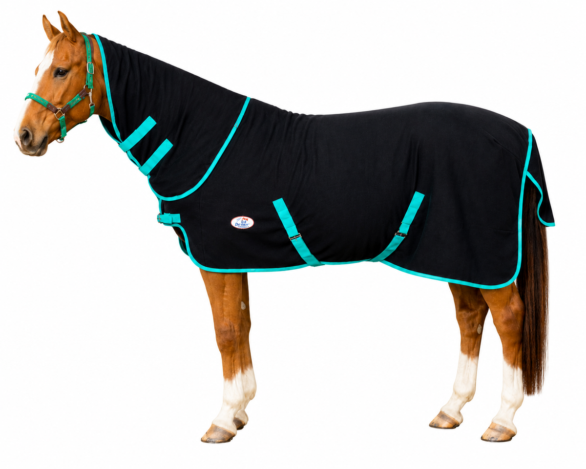 Derby Originals Heavy Duty Horse Fleece Cooler with Removable Neck Cover, 300G Fleece, Cross Surcingles, Moisture-Wicking Stable Sheet for Horses