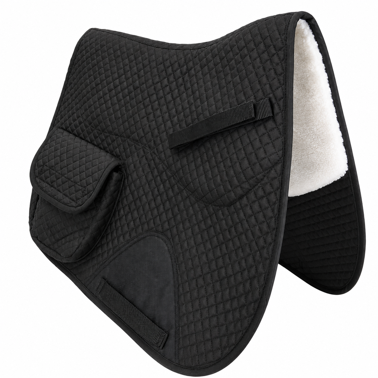 Derby Originals All Purpose English Saddle Pad with Pockets Half Fleece lined for Shock Absorbing Wither Relief Design for comfort and Trail Riding.