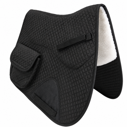 Derby Originals All Purpose English Saddle Pad with Pockets Half Fleece lined for Shock Absorbing Wither Relief Design for comfort and Trail Riding.