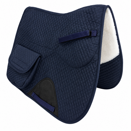 Derby Originals All Purpose English Saddle Pad with Pockets Half Fleece lined for Shock Absorbing Wither Relief Design for comfort and Trail Riding.