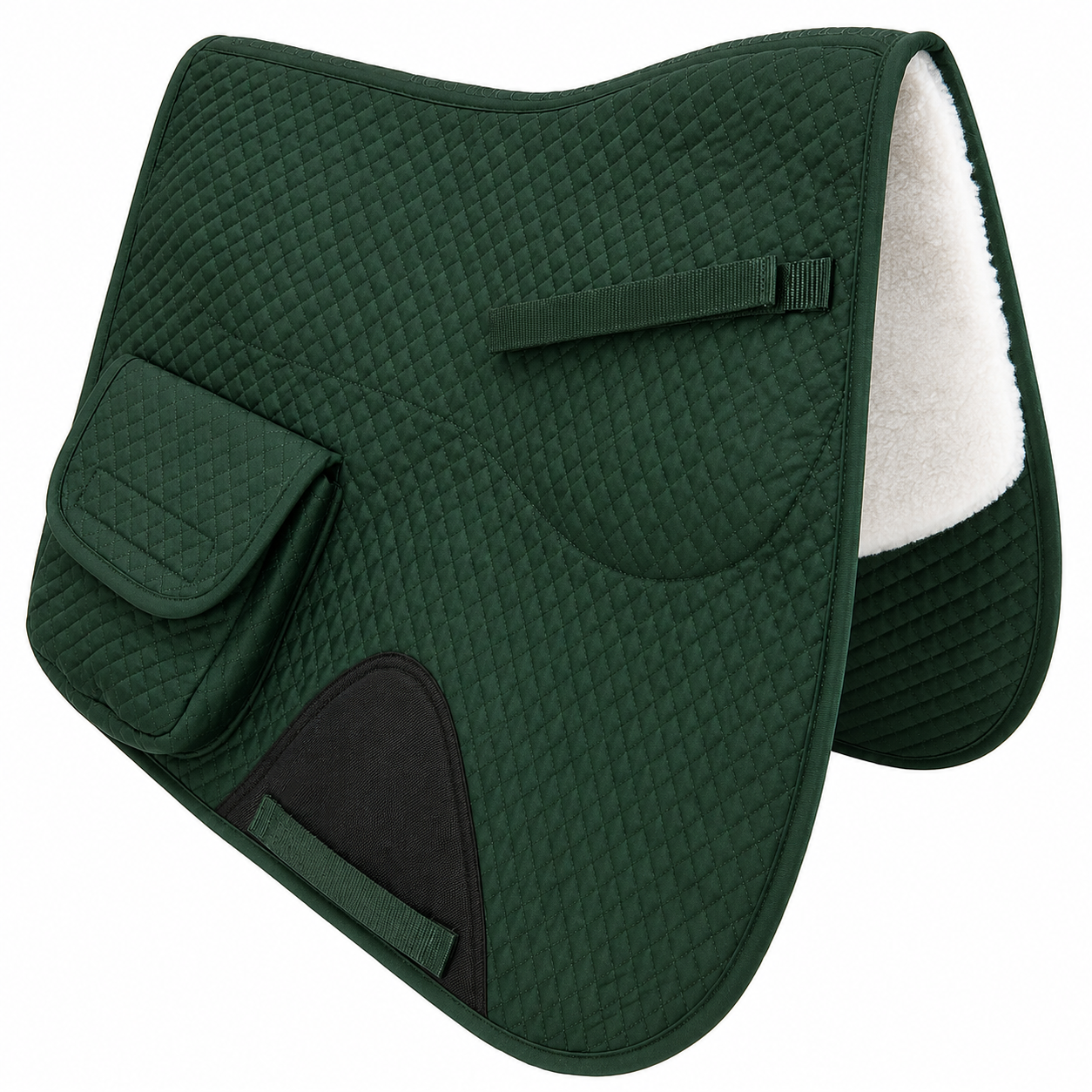 Derby Originals All Purpose English Saddle Pad with Pockets Half Fleece lined for Shock Absorbing Wither Relief Design for comfort and Trail Riding.