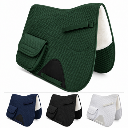 Derby Originals All Purpose English Saddle Pad with Pockets Half Fleece lined for Shock Absorbing Wither Relief Design for comfort and Trail Riding.