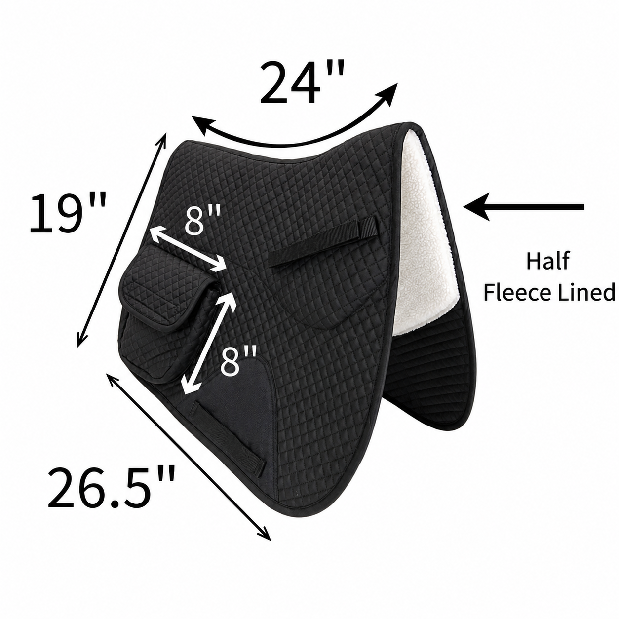 Derby Originals All Purpose English Saddle Pad with Pockets Half Fleece lined for Shock Absorbing Wither Relief Design for comfort and Trail Riding.