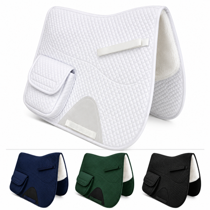 Derby Originals All Purpose English Saddle Pad with Pockets Half Fleece lined for Shock Absorbing Wither Relief Design for comfort and Trail Riding.