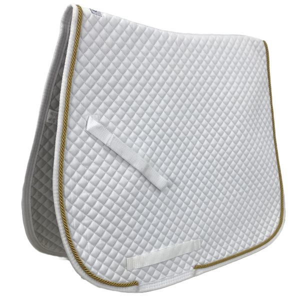 Copy of Derby Originals Traditional Diamond Quilted White Dressage Saddle Pad with Gold Rope Trim