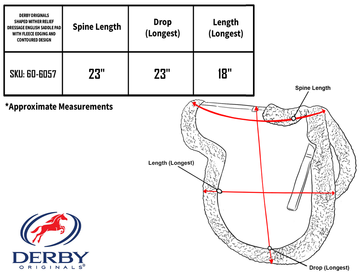 Derby Originals Shaped Wither Relief Dressage English Saddle Pad with Fleece Edging and Contoured Design
