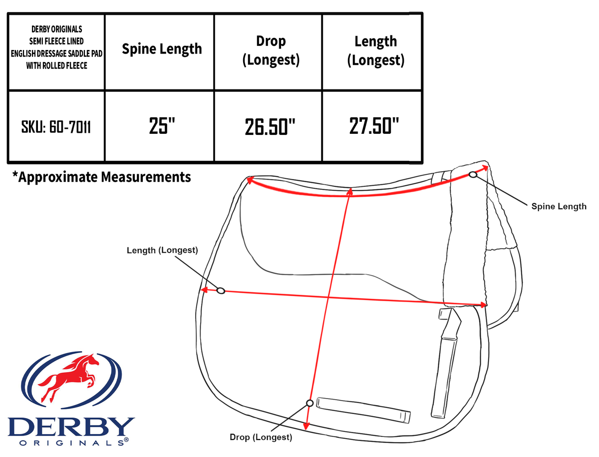 Derby Originals Semi Fleece Lined English Dressage Saddle Pad with Rolled Fleece