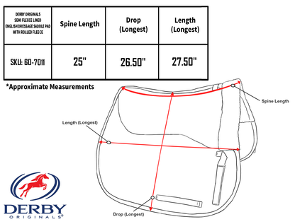 Derby Originals Semi Fleece Lined English Dressage Saddle Pad with Rolled Fleece