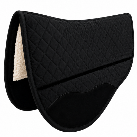 Tahoe Tack Contoured Western Barrel Saddle Pad, 27" x 31" – Double Fleece & Wool Felt Padding, Quilted Cotton Blend, Suede Wear Leathers, Non-Slip Bottom, Round Skirt Saddle Pad for Horses