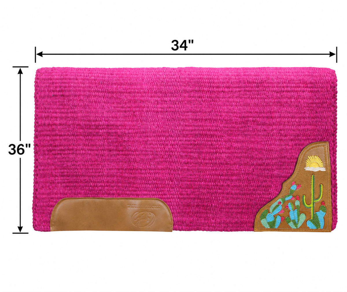Tahoe Tack Kaye Western Saddle Blanket Pad – Handwoven 100% New Zealand Wool, 34" x 36", with Hand-Tooled & Painted Cactus and Sunrise Corners and Wear Leathers, Ideal for Shows, Parades & Daily Use