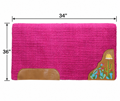 Tahoe Tack Kaye Western Saddle Blanket Pad – Handwoven 100% New Zealand Wool, 34" x 36", with Hand-Tooled & Painted Cactus and Sunrise Corners and Wear Leathers, Ideal for Shows, Parades & Daily Use