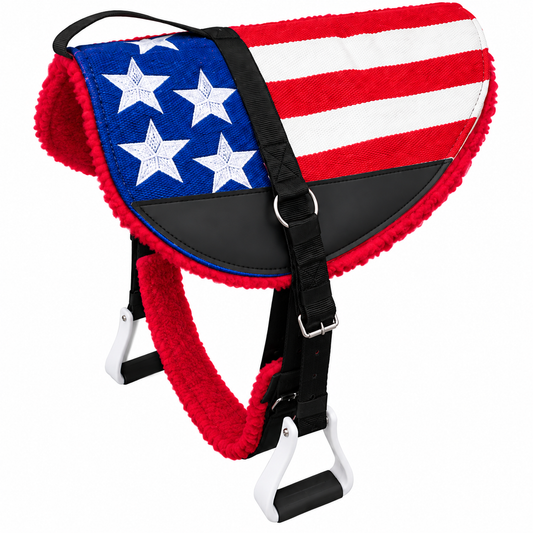 Tahoe Tack American Flag NZ Wool Upper Bareback Pad with Reinforced Stirrups and Girth