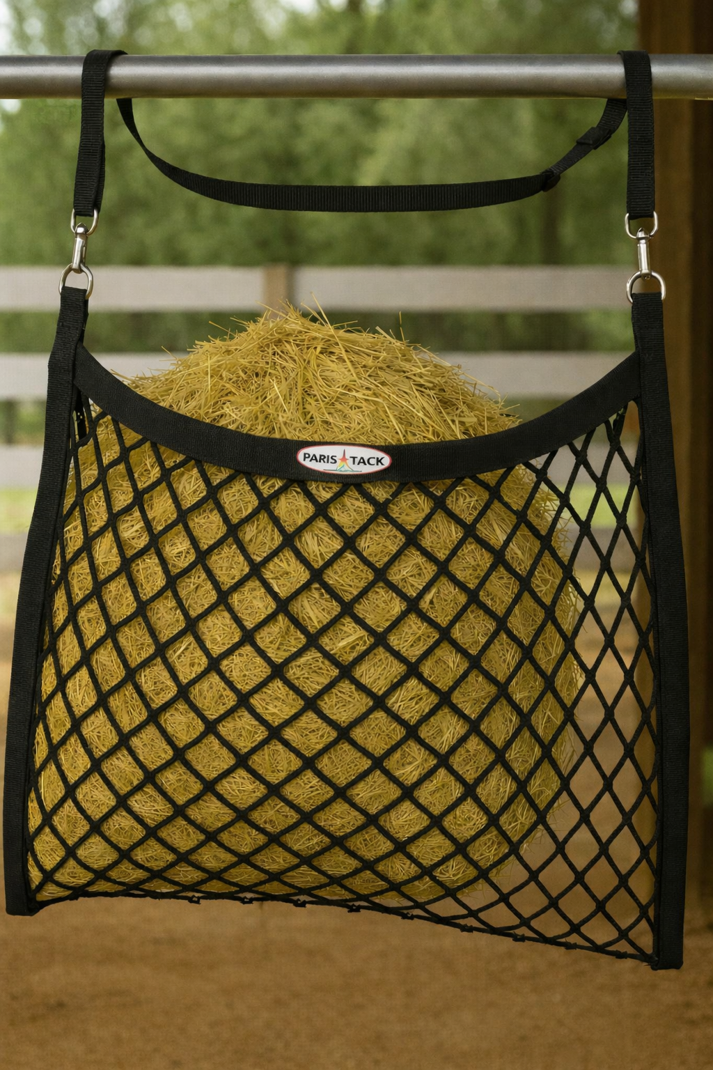 Derby Originals Paris Tack Knotless Ultra Slow Feed Hay Nets – Set of 2, 1.5" Openings, 24"x30", Soft on Muzzles, Adjustable Hanging Strap with Snap, Holds 2 Flakes Each
